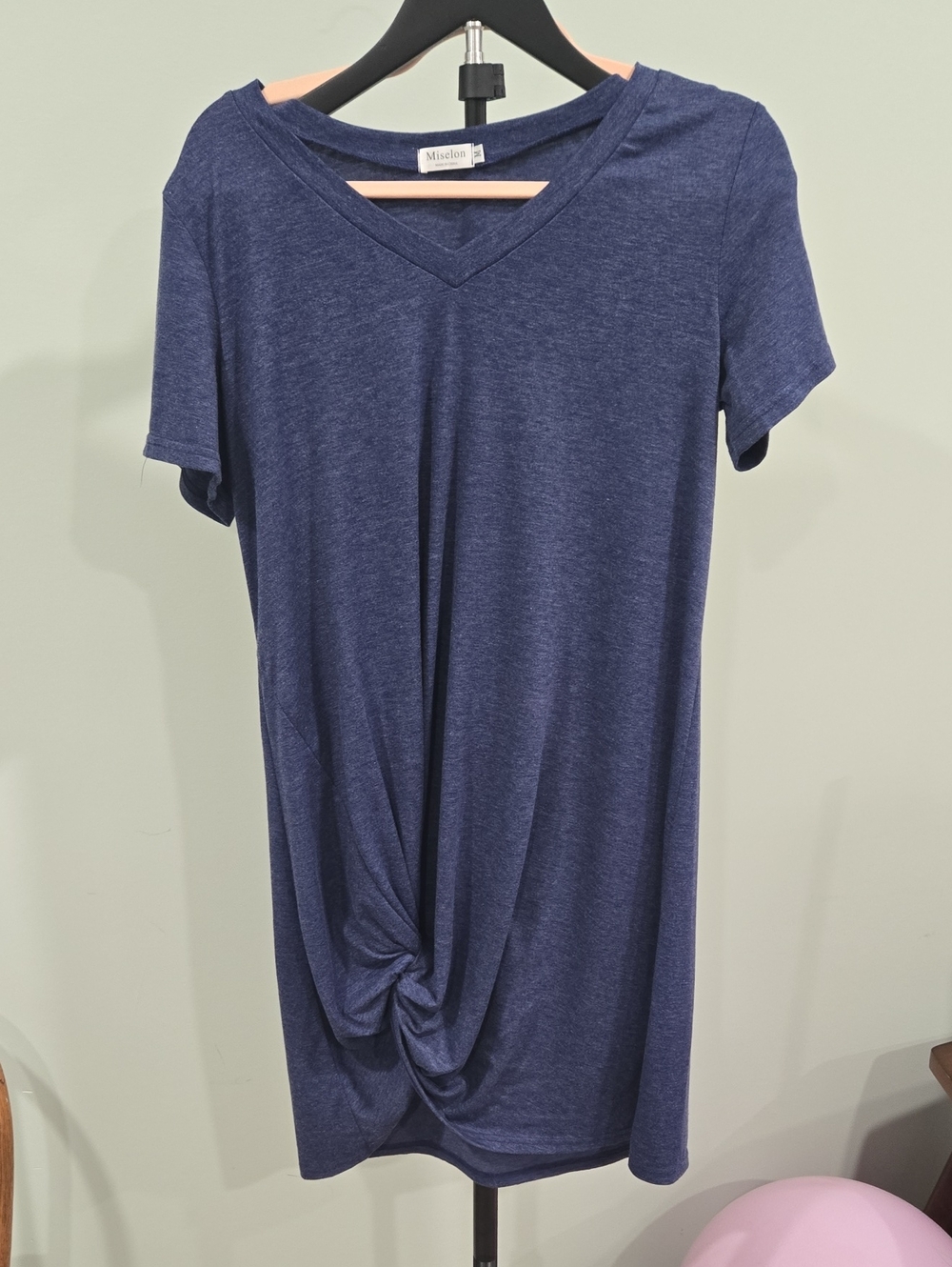 Navy V-Neck Twist Hem Short Sleeve Dress